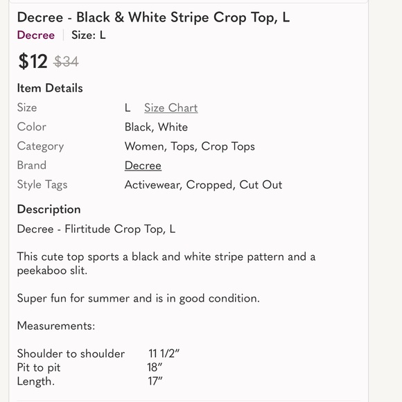 Decree - Black & White Stripe Crop Top, L - Picture 11 of 11